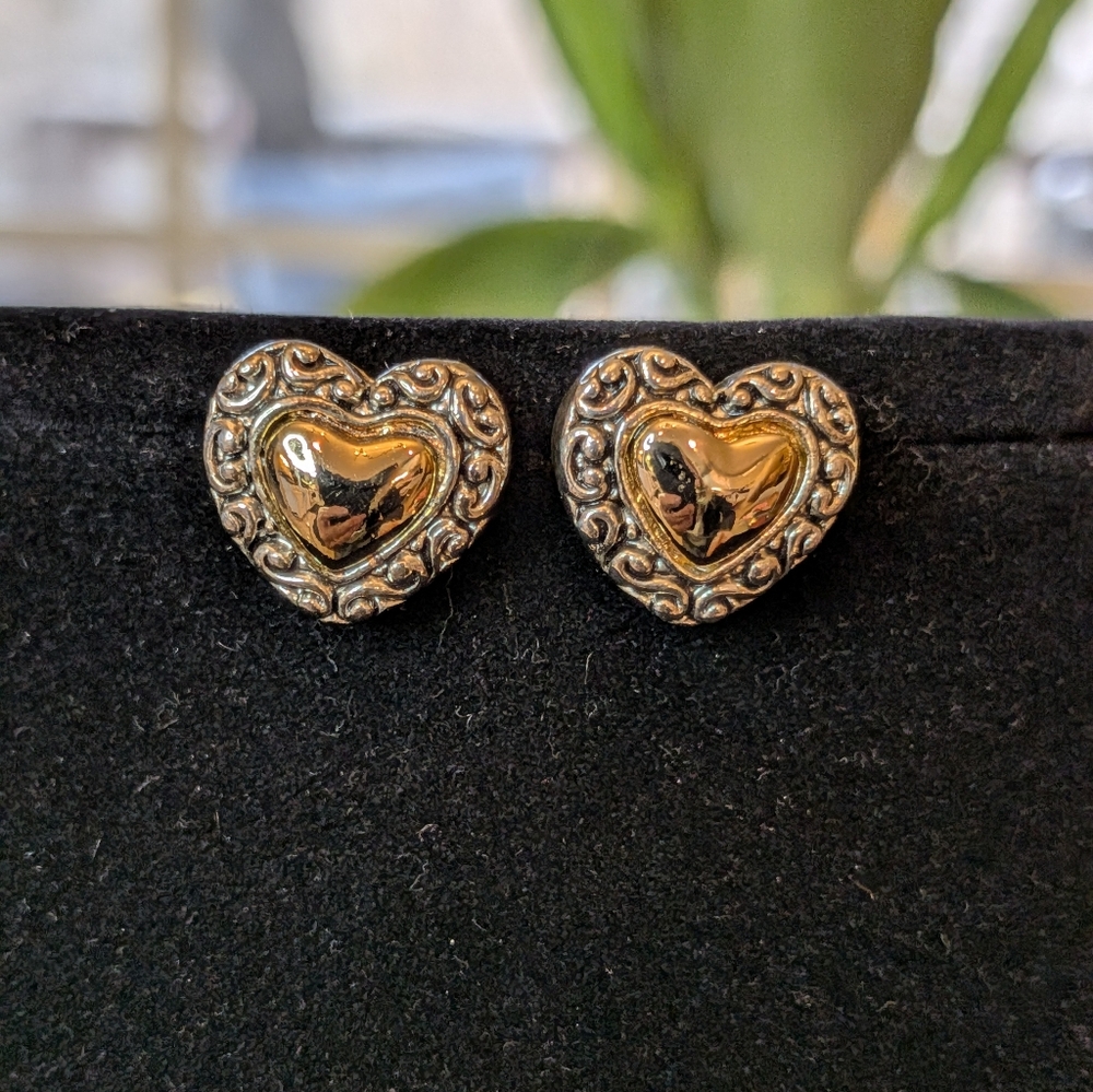 Premiere Designs Silver Plated Gold Heart Earrings Pierced